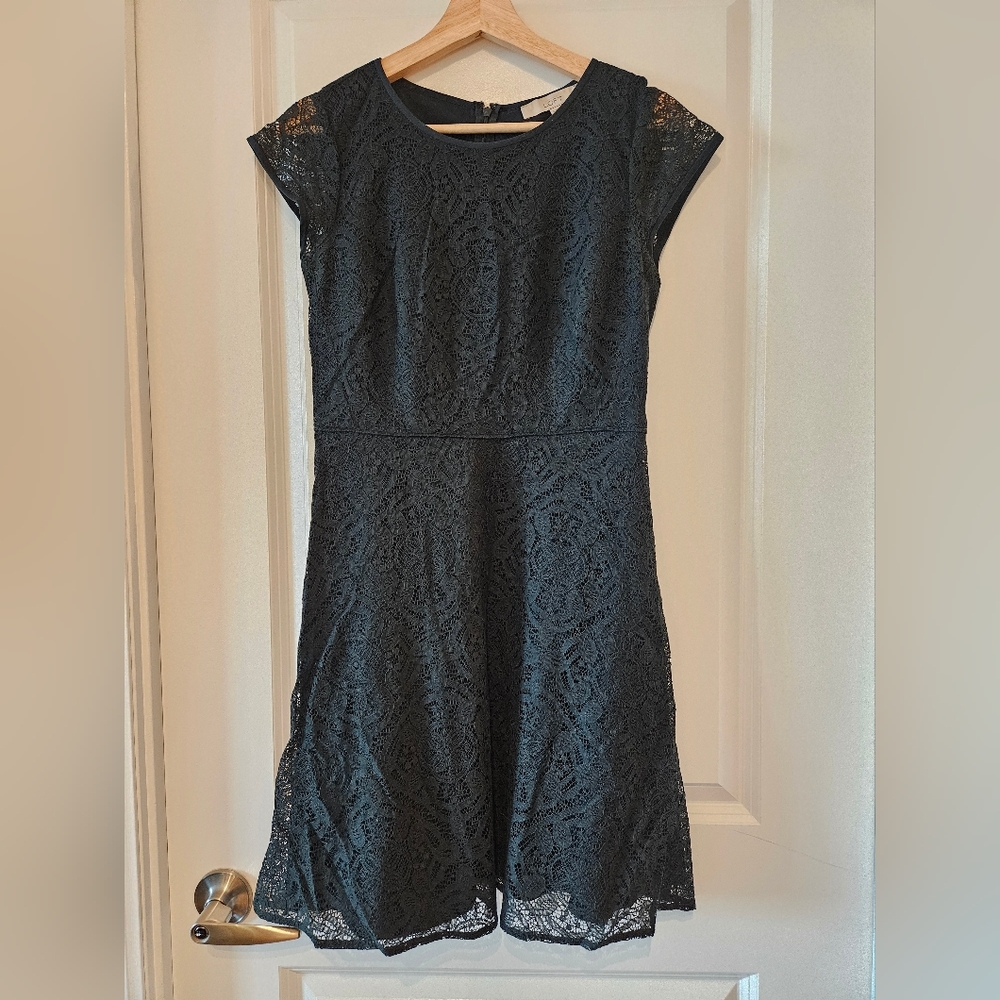 LOFT | Black Sheath Midi Dress with Flutter Sleeves